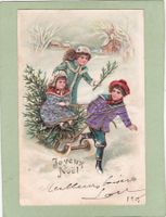 Kitsch Kinder Schlitten Weihnachtsbaum Reliefkarte Joy.Noël