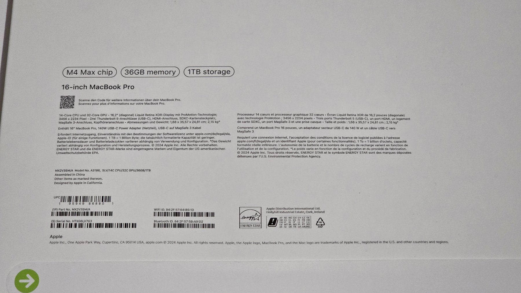 Apple Portables: Macbook pro 16 m4 max 36gb-1000gb – D'occasion à Chiasso par plf_qqs6 4