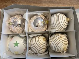 Weihnachtskugeln, 6er Set, verschiedene Designs, neuwertig