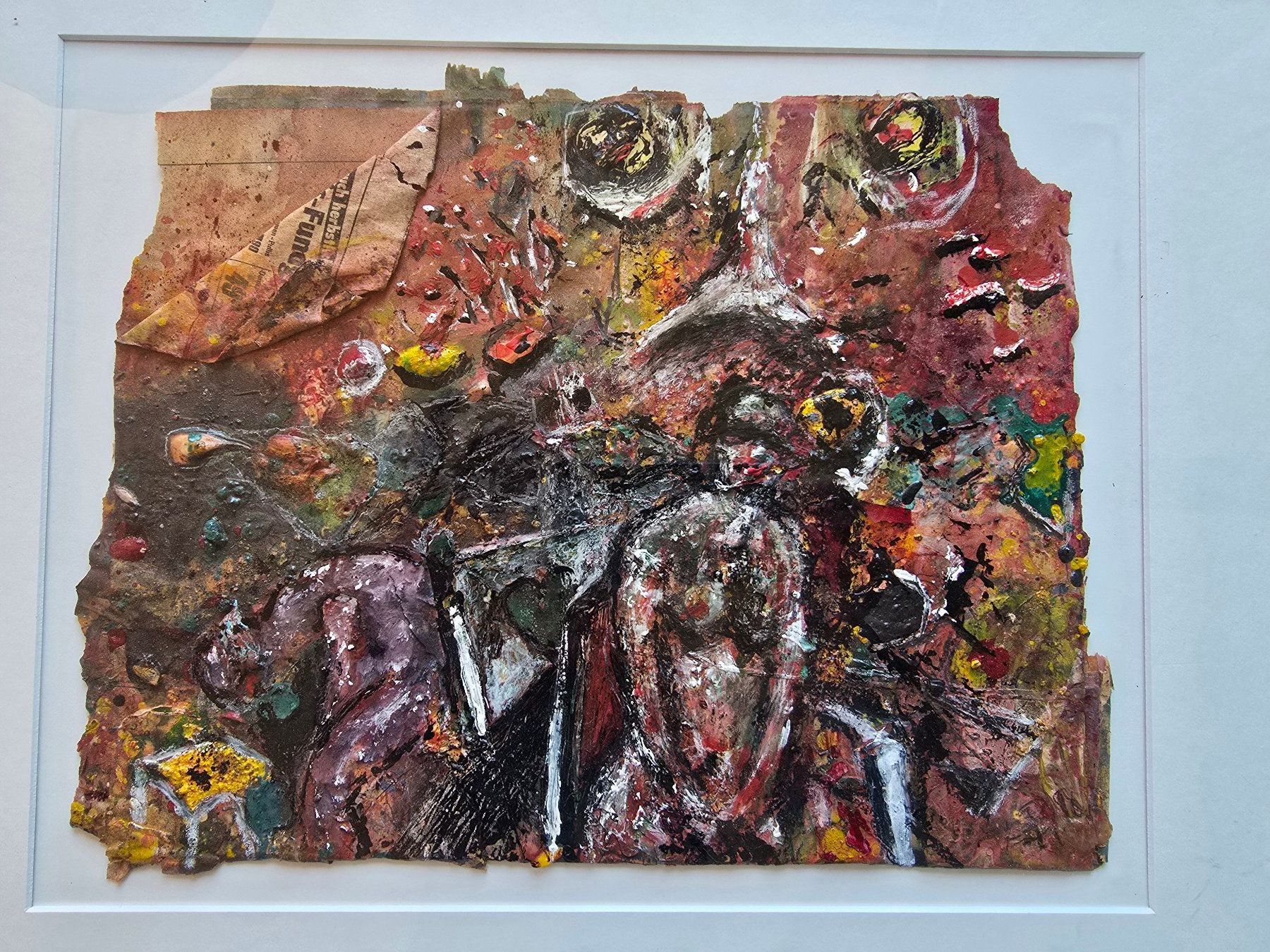 Dipinti: Art Brut Mischtechnik/Collage, rückseitig monogrammiert EB – Usato da Bern venduto da vintageartbern66 1