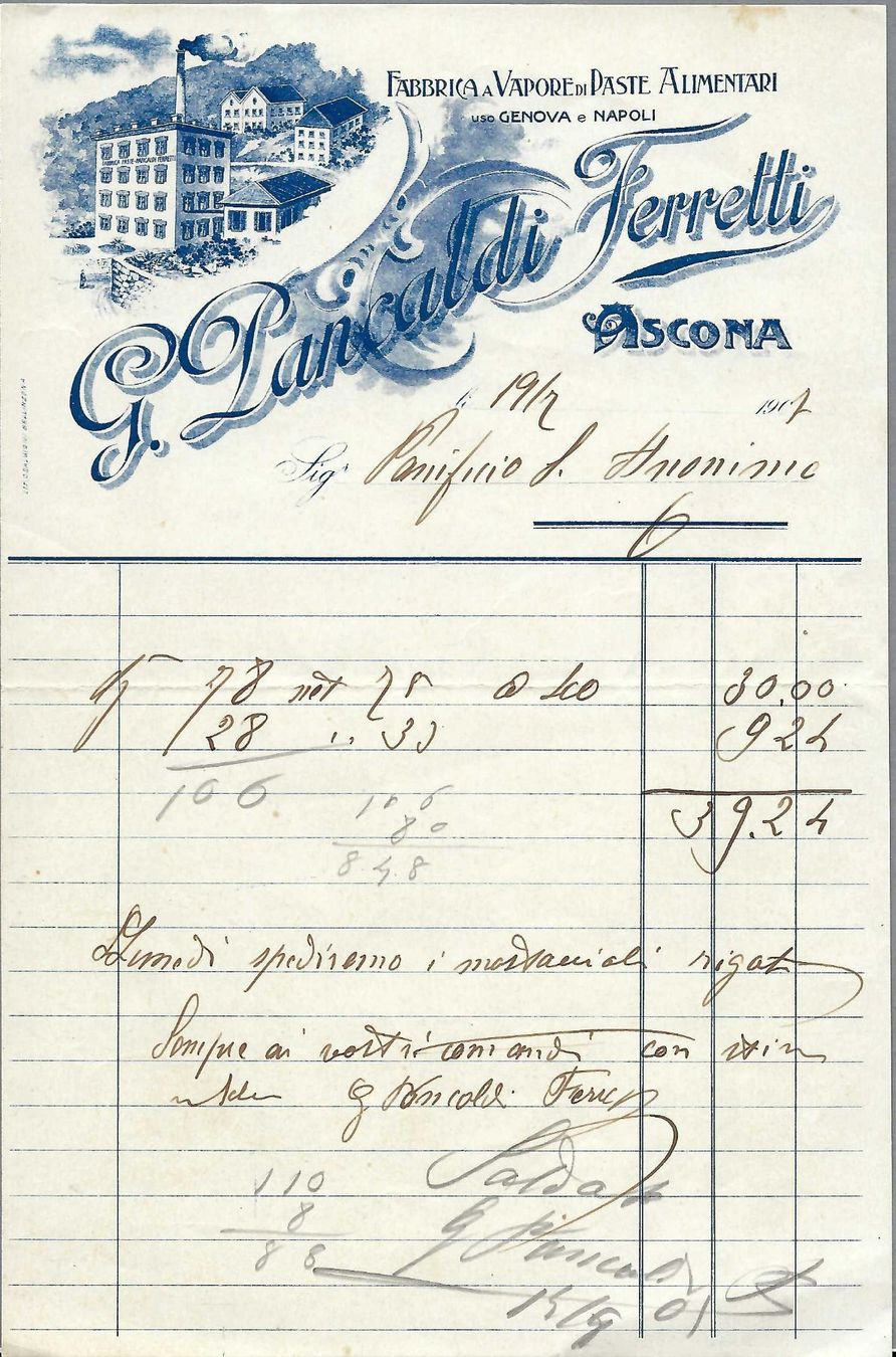 Ansichtskarten: 1907, ASCONA, G. PANCALDI-FERRETTI PASTE ALIMENTARI, LITO – Gebraucht aus Pura von ulisse1957