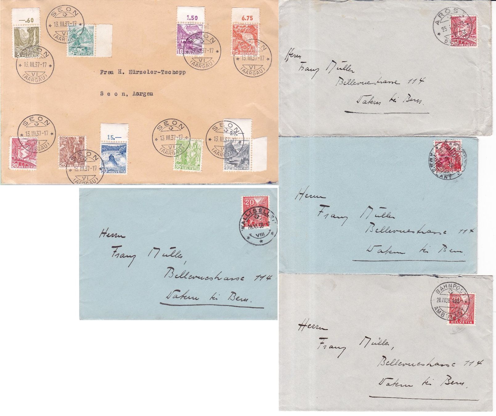 Alle Briefmarken: 30 Stk. Alte CH Briefe, Postkarten, Belege – Gebraucht aus Münchwilen AG von Nesar