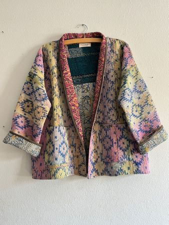 Recycled vintage Kantha quilt jacket made in India