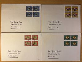 PP Satz 1958 Nr. 86-90 Briefe Viererblocks Zentrumstempel