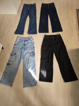 Schwarze Cargo Jeans Hose, Wide Leg, Gr.158/164 gür Mädchen