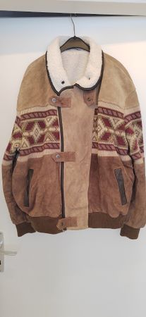 Veste en cuir et maille Canda motif ethnique marron