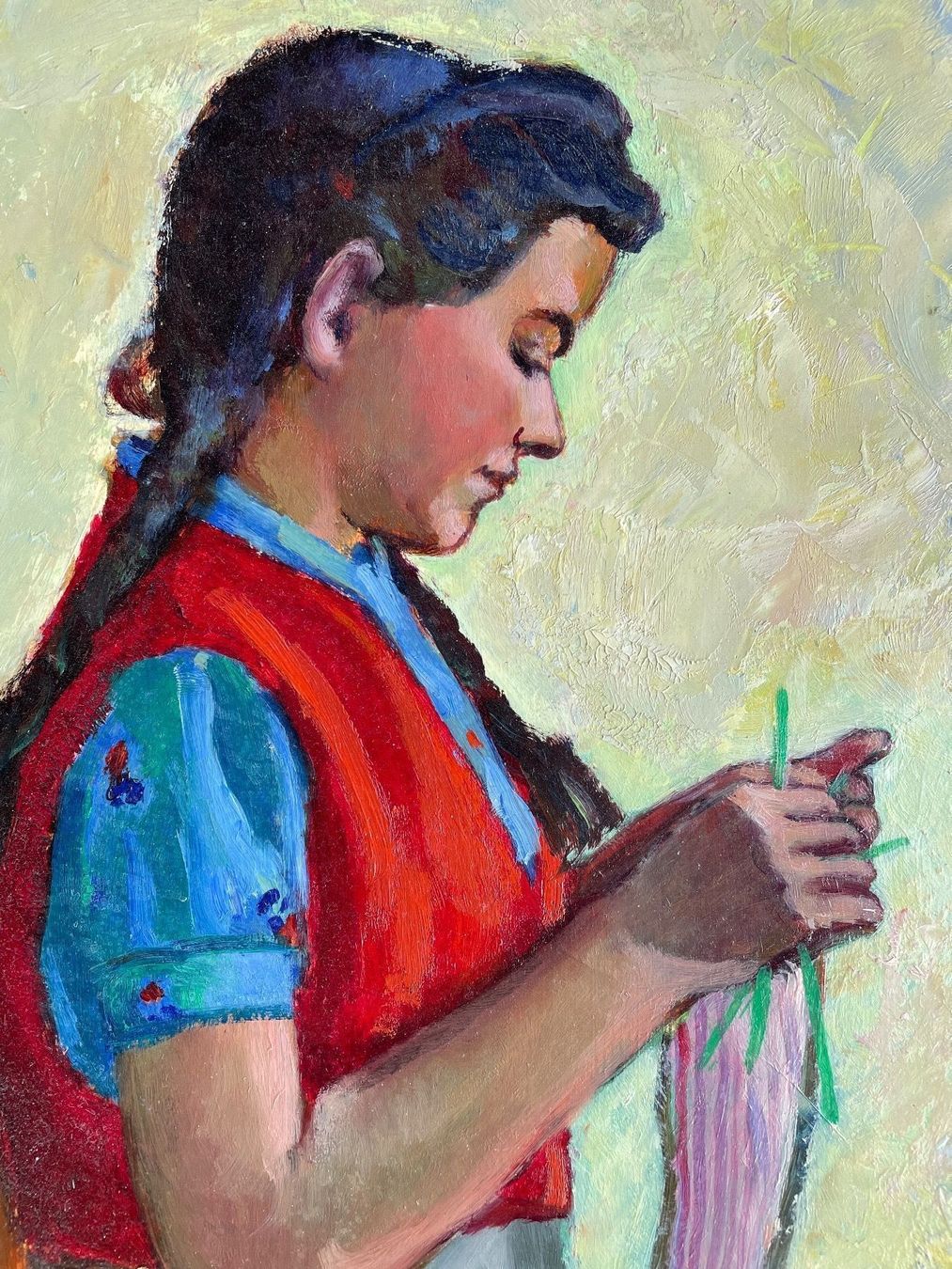 Dipinti: Schönes Ölbild mit Strickerin – Usato da Zwingen venduto da Sudoku07 2