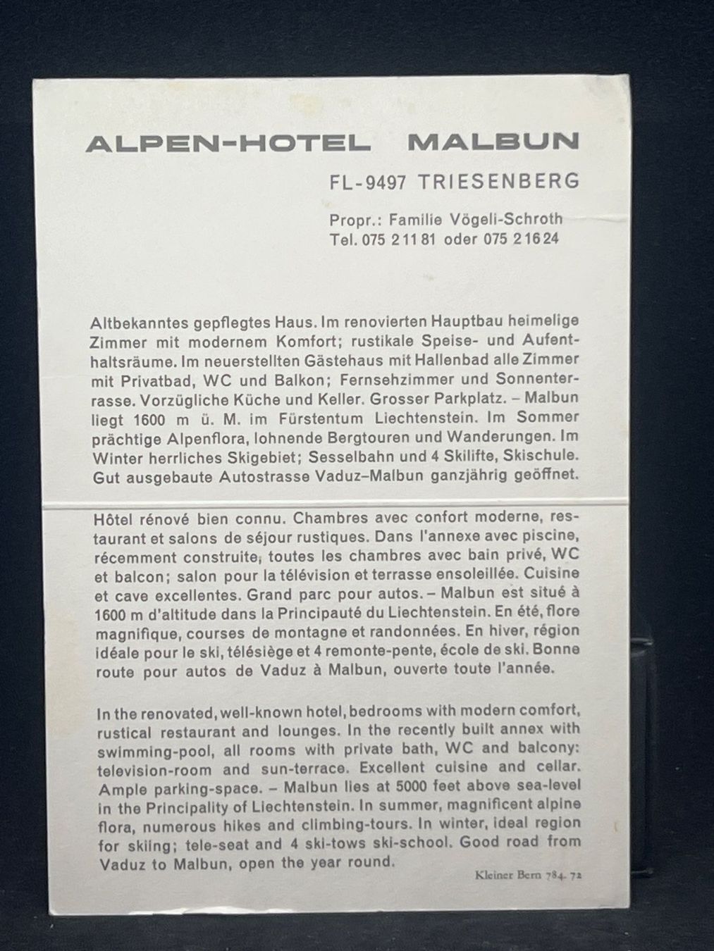 Cartoline: Werbung: Alpen-Hotel Malbun, FL-Triesenberg – Usato da Widnau venduto da Brusi9 1