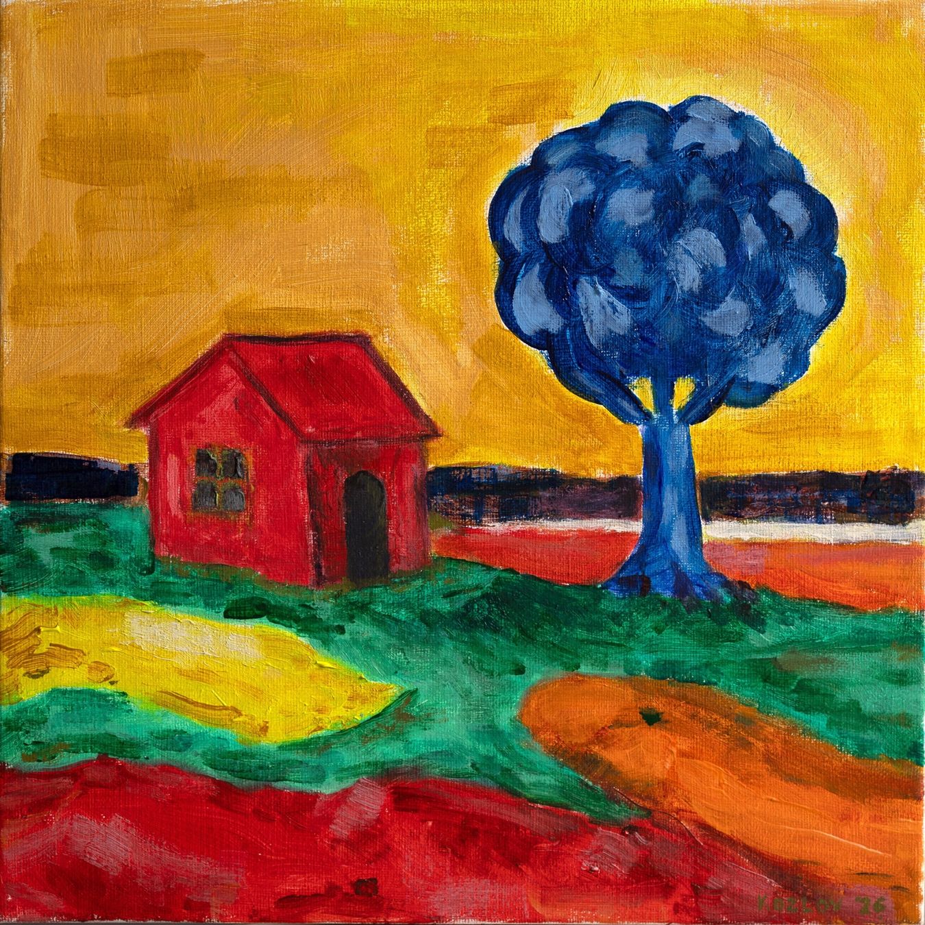Dipinti: Andrey Kozlov, "Red house vs blue tree", Original – Nuovo (secondo la descrizione) da Rüschlikon venduto da and_kozlov