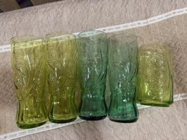 Verre Coca-Cola lot de 5 pièces vert jaune - excellent etat