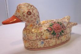 Enten-Dose, Schmuck-Schatulle, mit floraler Bemalung