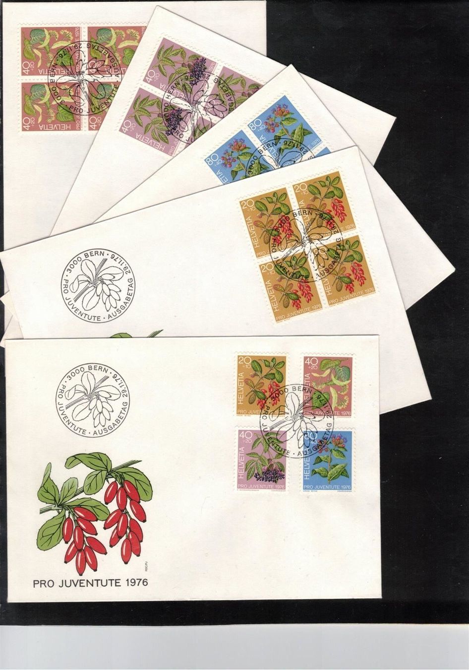 Alle Briefmarken: 1976 PJ -1 FDC + 4 FDC 4er – Gebraucht aus Rheinau von loxis