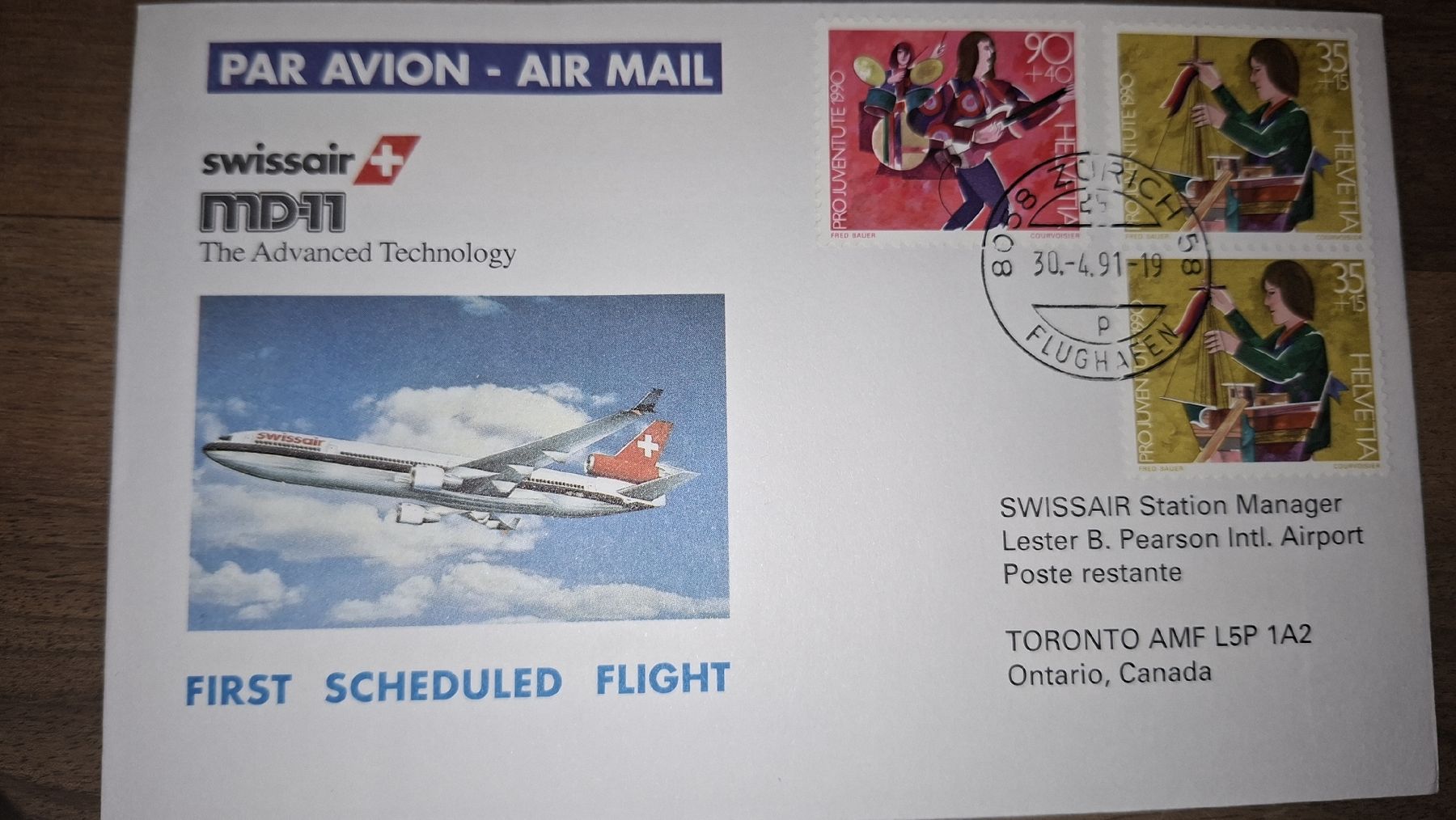 Tutti i francobolli: Swissair first sxheduled flight 30.04.1991 – Usato da Balgach venduto da SIMEON27