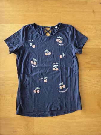 T-Shirt mit Kirschen aus Pailletten Gr. 158/164 dunkelblau