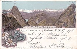 1898, Lithokarte "Gruss vom Pilatus"