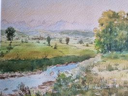 LANDSCHAFT AQUARELL MIT PASSEPARTOUT 40X30CM INKL PASSEPART