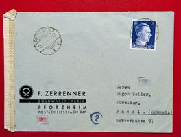DEUTSCHES REICH PFORZHEIM HITLER ZENSUR SEILER BASEL 1944