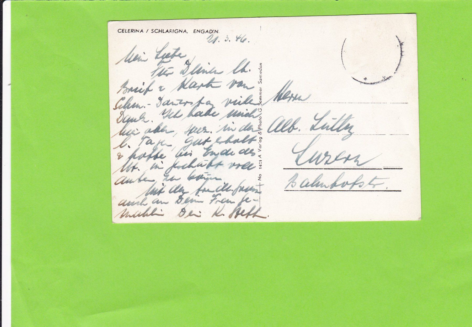 Cartoline postali: Celerina/Schlarigna – Usato da St. Peterzell venduto da neckertal 1