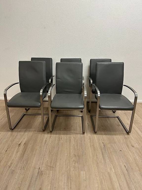 Stühle: 6er Set Freischwinger Stühle Leder Metall – Gebraucht aus Obernau von Arche_Noah_Brocki 1