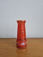 Vintage Vase aus Glas handbemalt grelles Rot Blumen