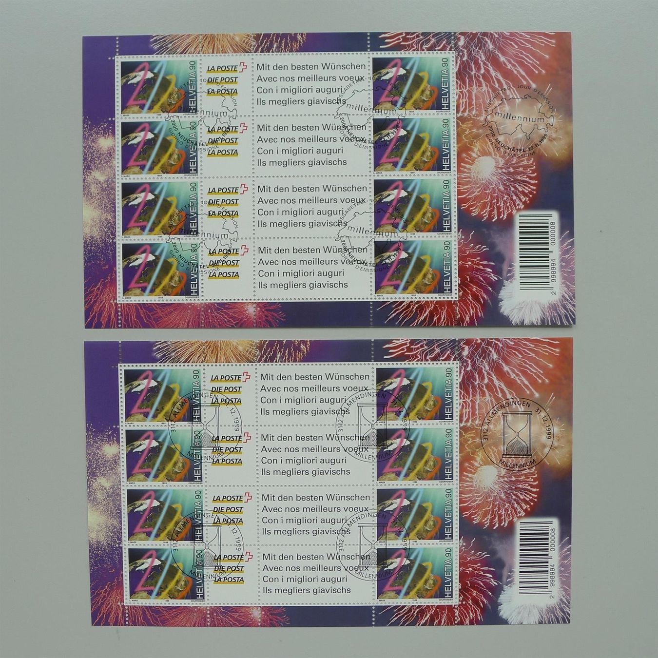 Alle Briefmarken: 1999, OS80A, Millennium Block verschieden gestempelt. – Gebraucht aus Sursee von Luzernerraute