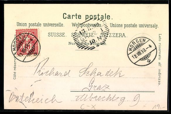 Cartoline postali: AK Horgen, Gesamtansicht, 1899 – Usato da Berlin venduto da bartko-reher 1