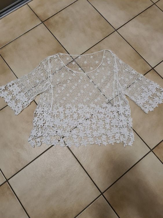 Haut Chemisier Blanc MULTIPLES T2 - Broderies Et Paillettes - Manches Longues - Neuf Sans Étiquettes