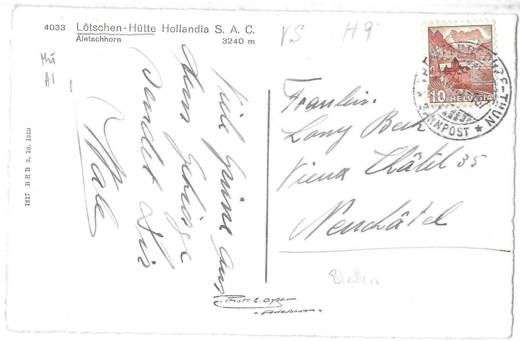 Cartoline postali: Blatten Lötschen-Hütte Hollandia S.A.C. – Usato da Olten venduto da clotaldi 1