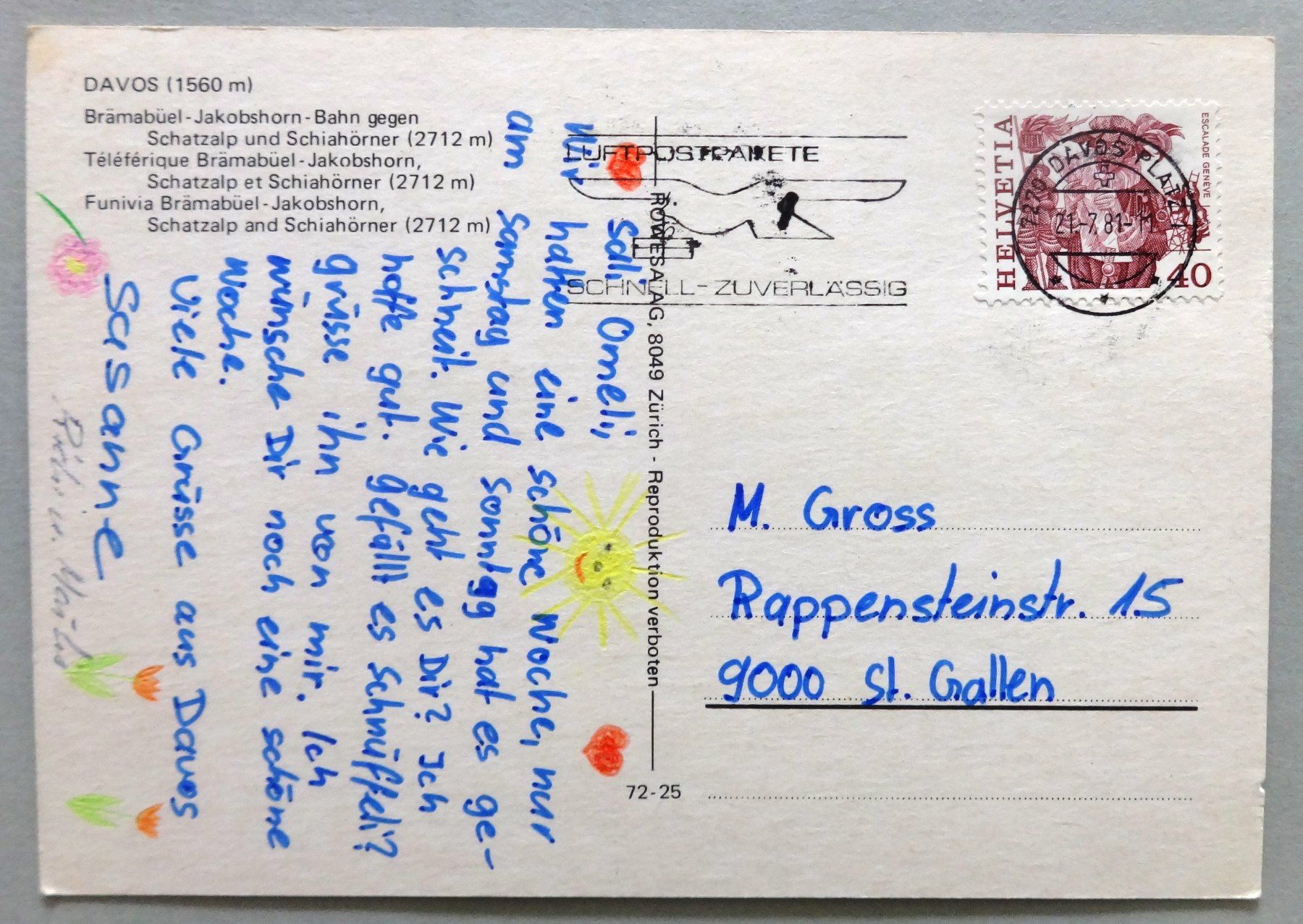 Cartoline postali: Davos, Brämabüel-Jakobshorn-Bahn – Usato da Fétigny venduto da Billy2miny 1