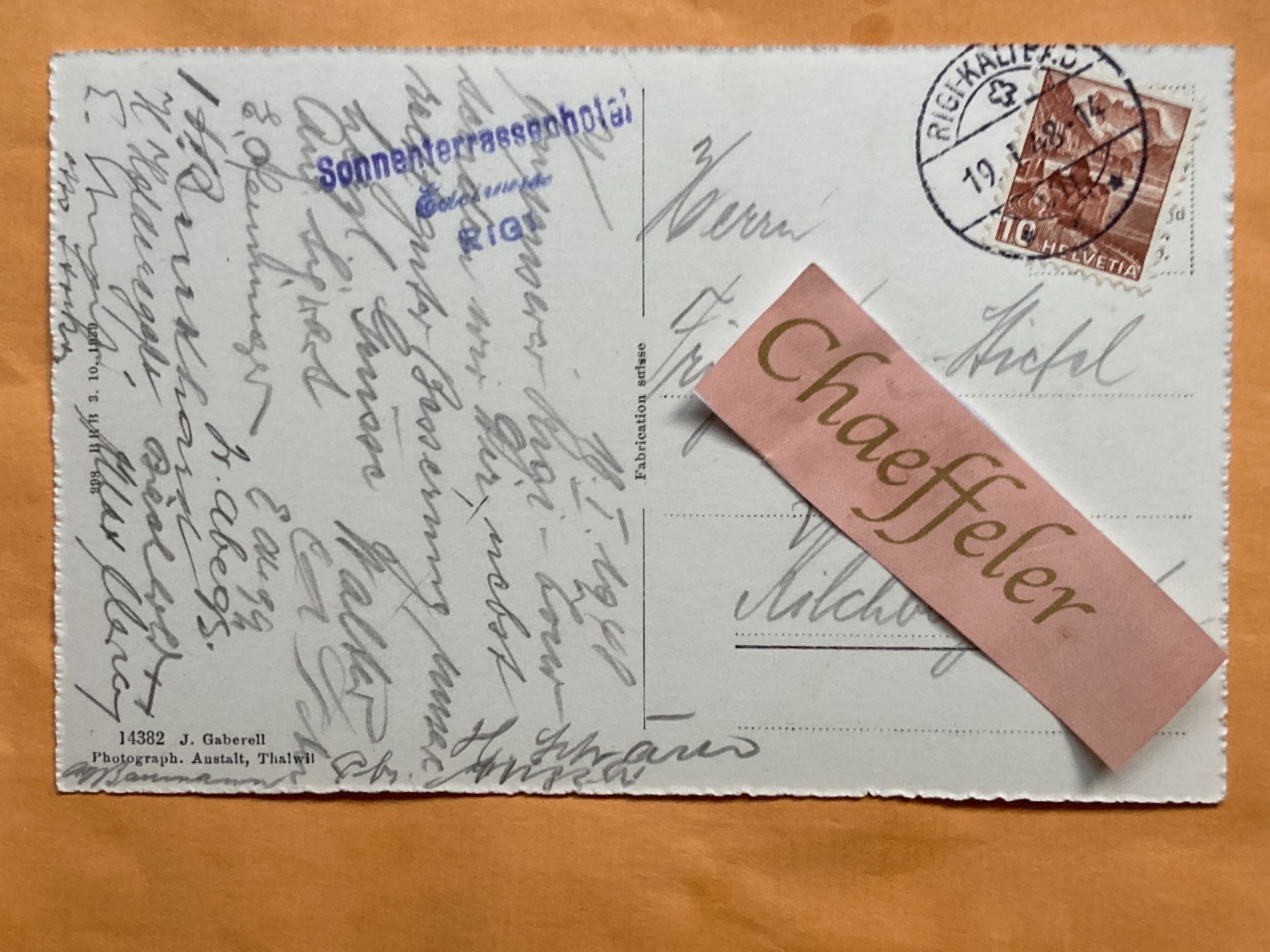 Cartes postales: 1948 Hotel Edelweiss, Rigi - Staffel – D'occasion à Zürich par Chaeffeler 1