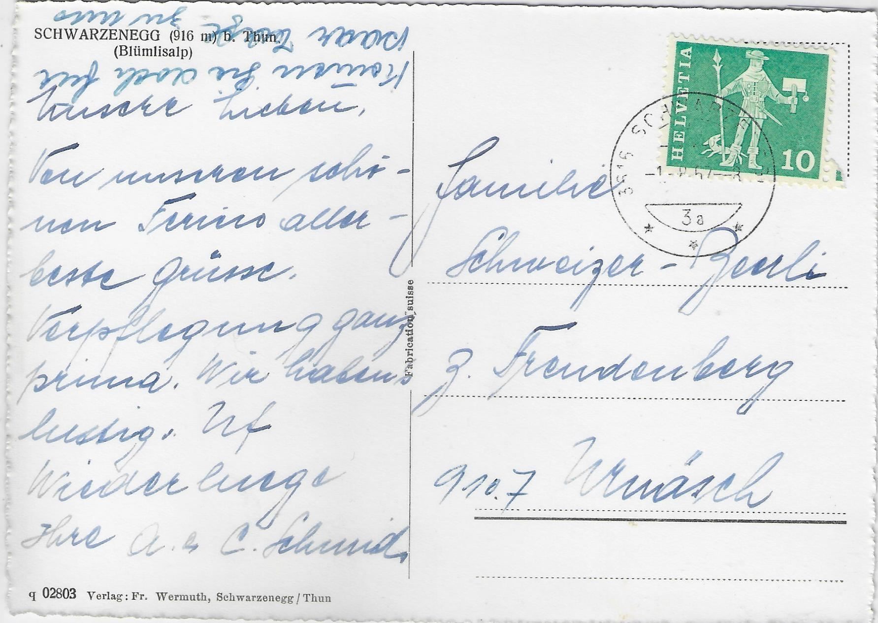 Ansichtskarten: Schwarzenberg BE b. Thun (Blümlisalp) – Antik aus Ettingen von Kartenplanet 1