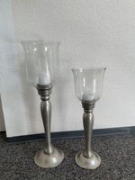 Kerzenständer-Set, Glasaufsatz, silberfarben