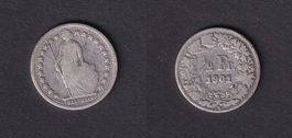 Schweiz 1/2 Franken - 50 Rappen 1901 - sehr rarer Jahrgang