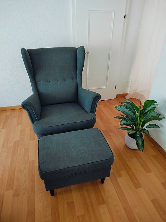 Sessel inkl. Hocker dunkelgrau Ohrensessel Strandmon IKEA Kaufen auf