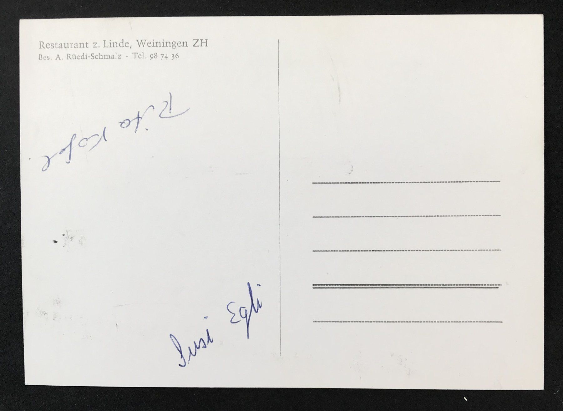 Cartoline postali: ANSICHTSKARTE RESTAURANT Z.LINDE WEININGEN ZH – Usato da Ostermundigen venduto da wini63 1