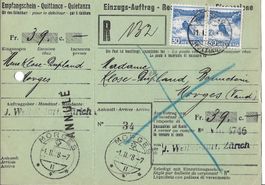 R-Brief, Einzugsauftrag, Morges, 1938