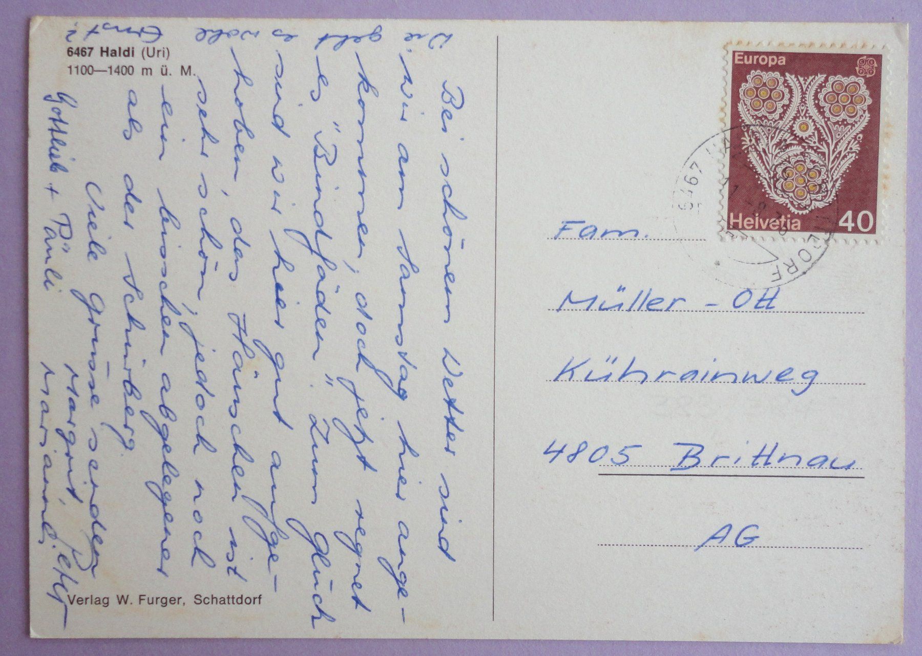 Cartoline postali: Haldi ob Schattdorf – Usato da Fétigny venduto da Billy2miny 1