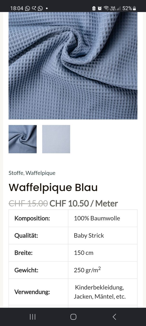 Tessuti: Waffelpique Stoff blau – Nuovo (secondo la descrizione) da Schmidrüti venduto da Novemberchind 3