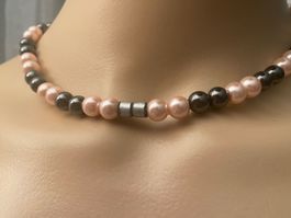 Extravagantes grau/rosa Perlencollier Modeschmuck, 43cm
