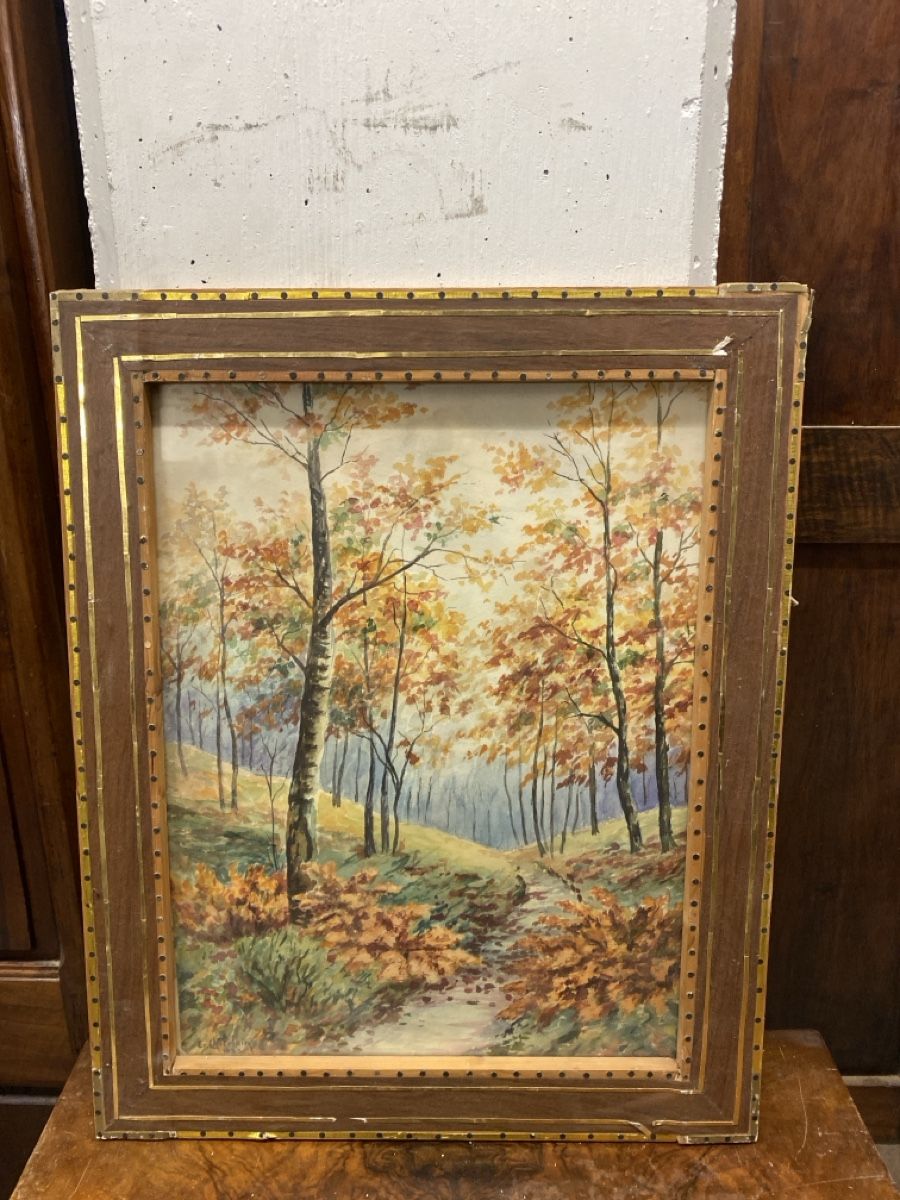 Dipinti: Aquarelle automnale encadrée, signée E. Chatelain 1932. – Usato da Le Locle venduto da angeldust1911