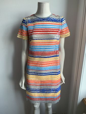 AKRIS: OVP- Buntes Seiden-Pailletten-Kleid, 36, NP 1490.00