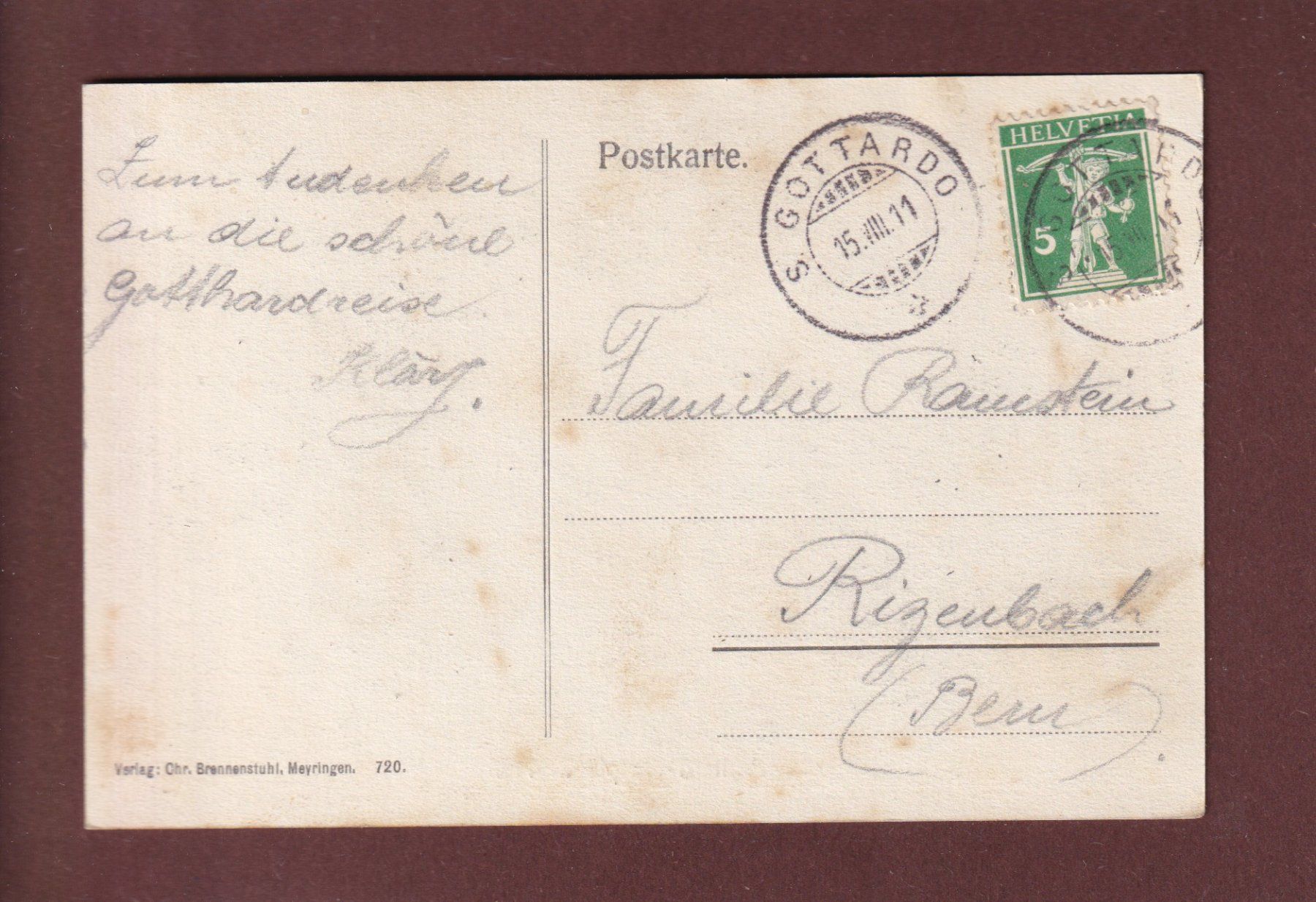 Cartoline postali: ST. GOTTHARD-HOSPIZ - 1911 – Usato da Pully venduto da nicecards 1