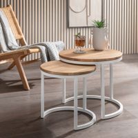 2er Set Beistelltische BENNI Wildeiche massiv Metall weiss