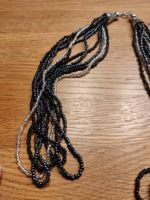 🤩 elegante Perlenkette schwarz/silber, mehrreihig