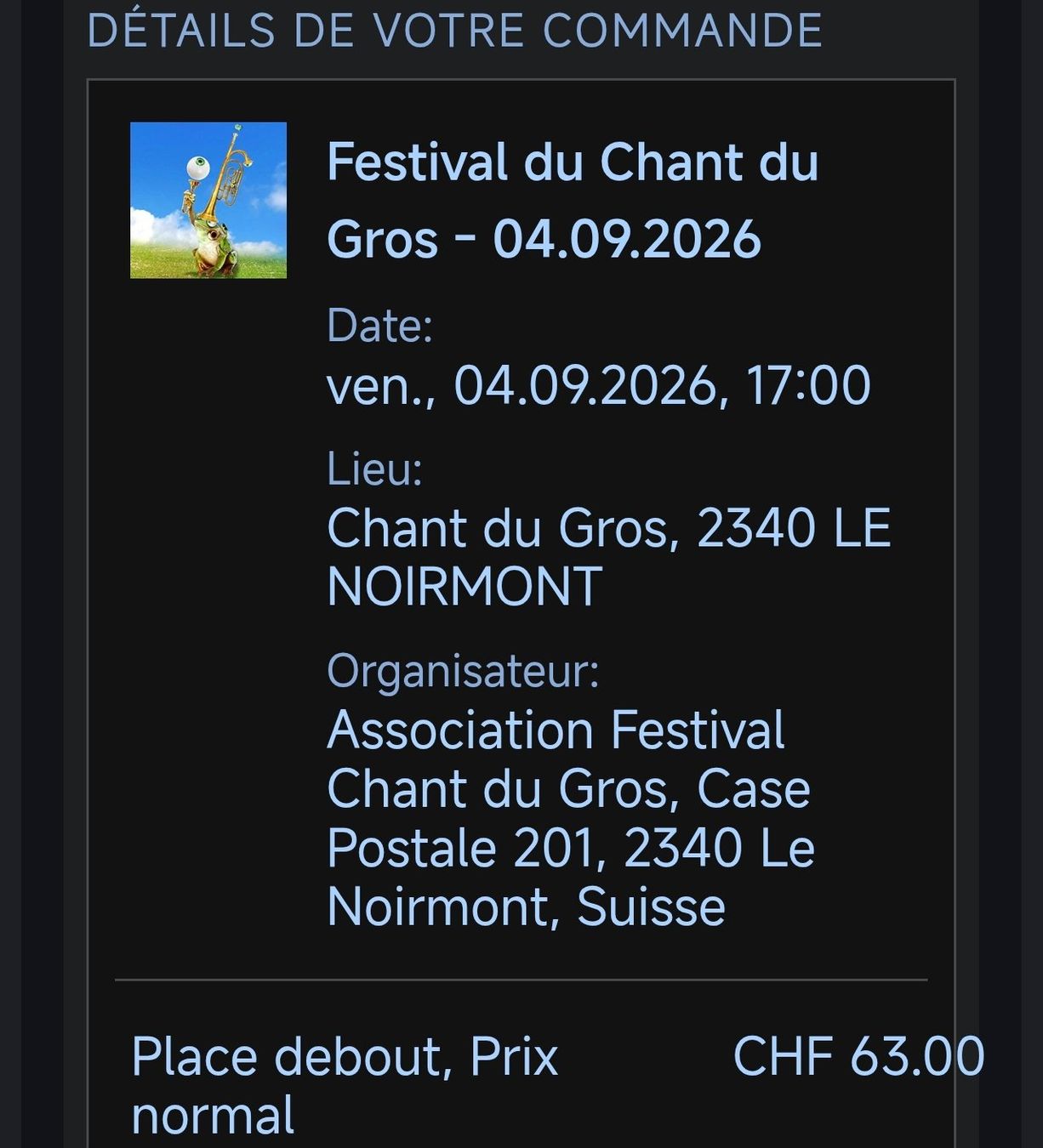 Banknoten: Billet Chant du gros 04.09.2026 – Gebraucht aus Pully von zar_t9r7