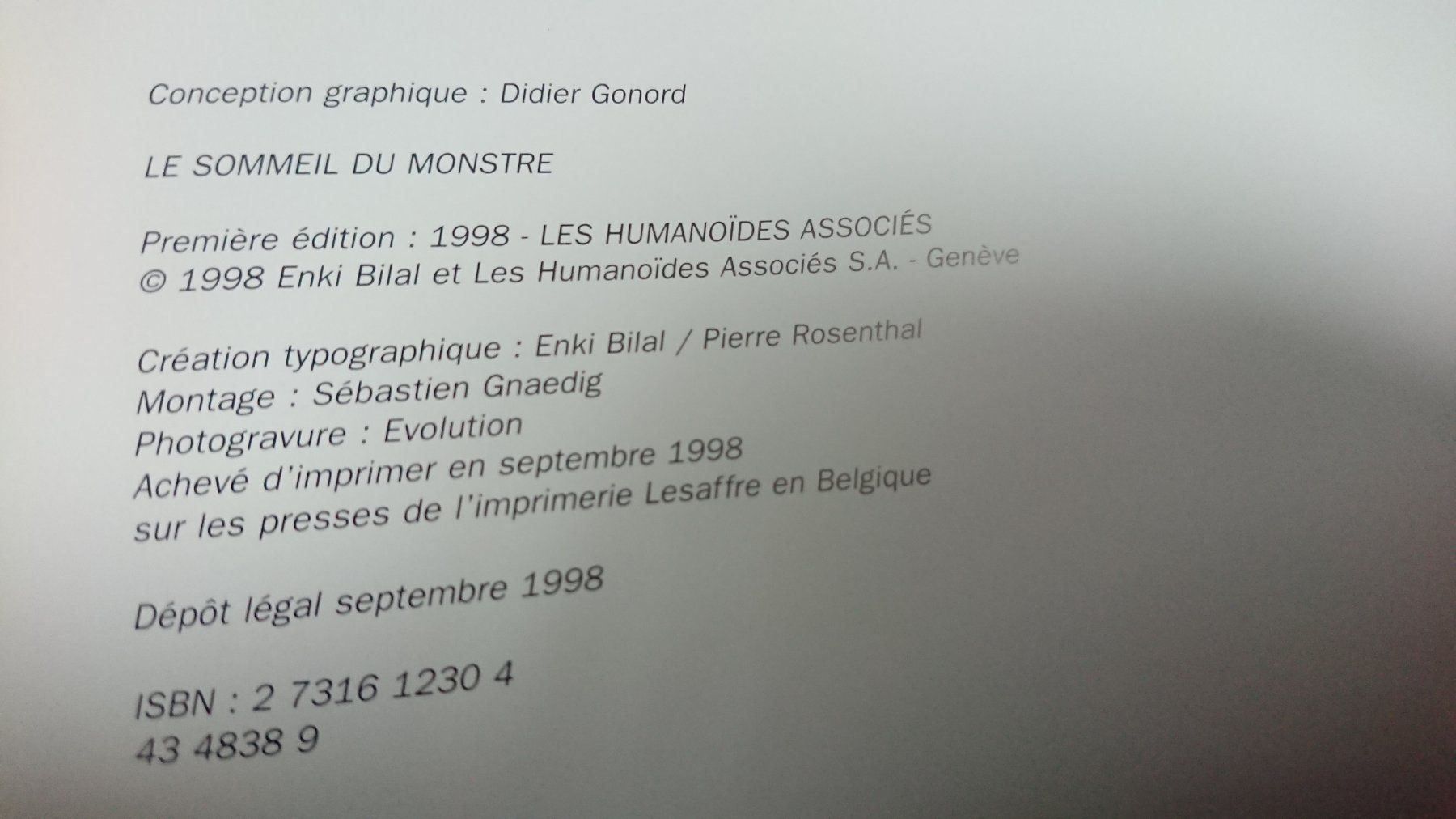 Fumetti: Le sommeil du monstre EO – Bilal – Usato da Farvagny-le-Grand venduto da LaCaverne 3