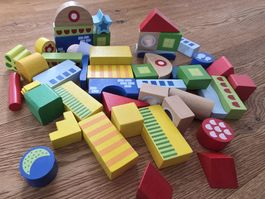 Holzbausteine-Set / bunt gemischt und diverse Formen
