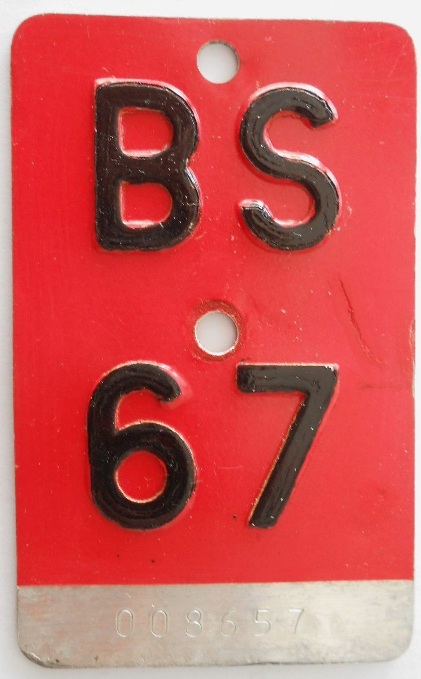 Insegne: Velonummer Basel Stadt 1967 BS 67 – Usato da Bülach venduto da bauchnuschti2