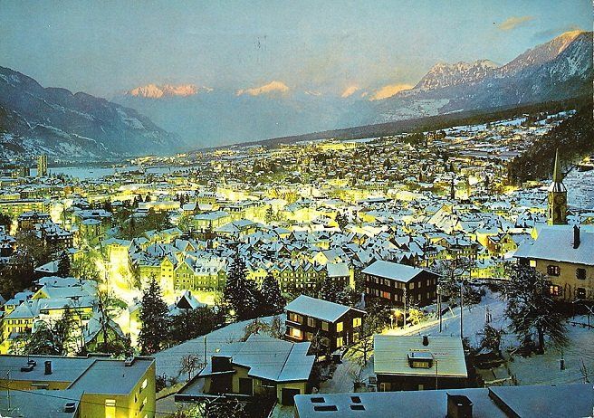 Ansichtskarten: Winterabend in CHUR – Gebraucht aus Jona von philajona