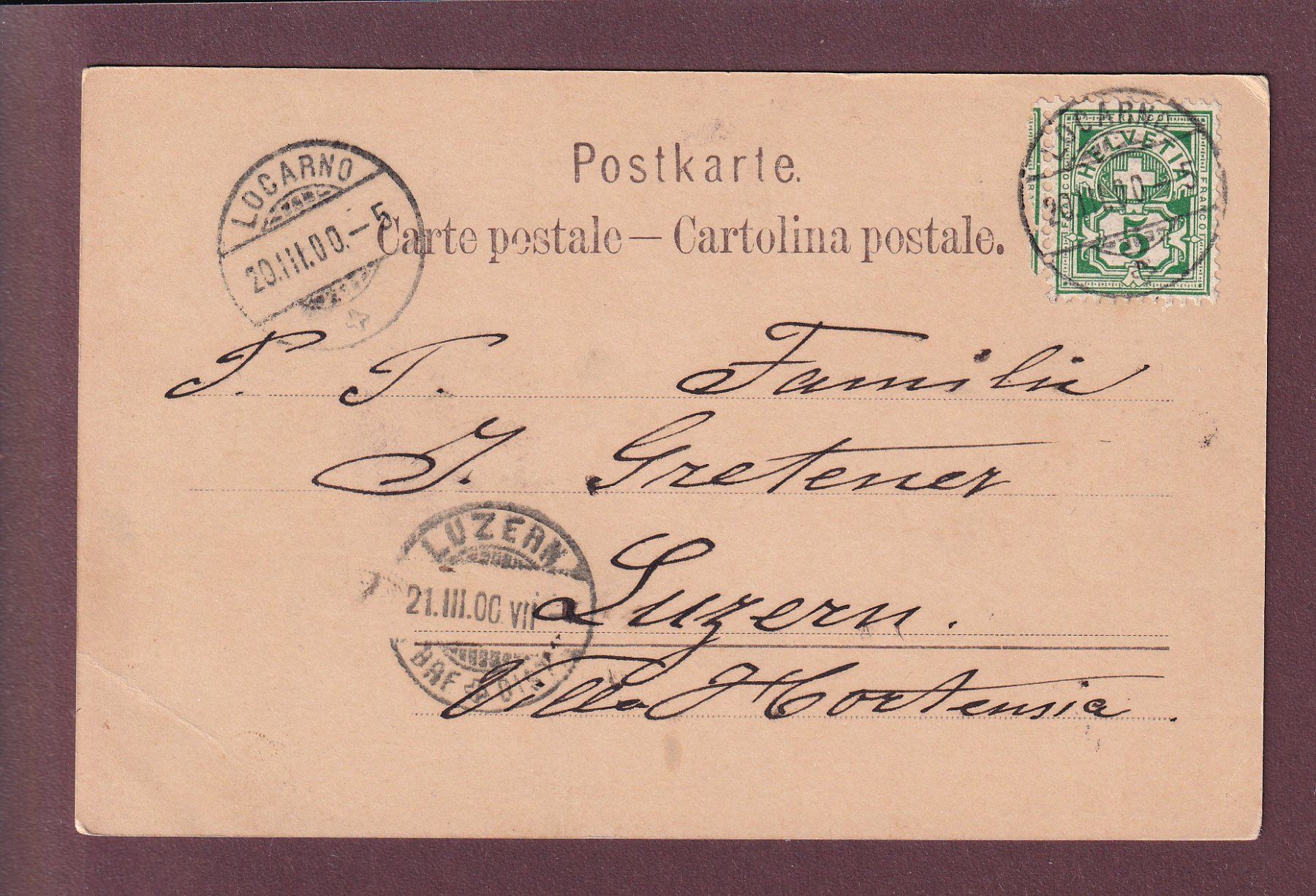 Cartoline postali: Ricordo di LOCARNO -1900 – Usato da Pully venduto da nicecards 1